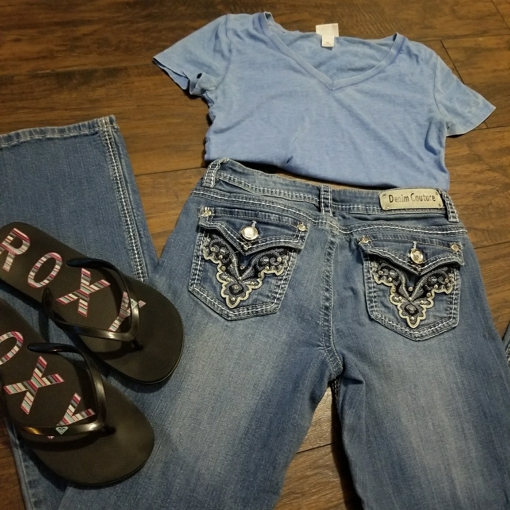Light wash denim couture jeans